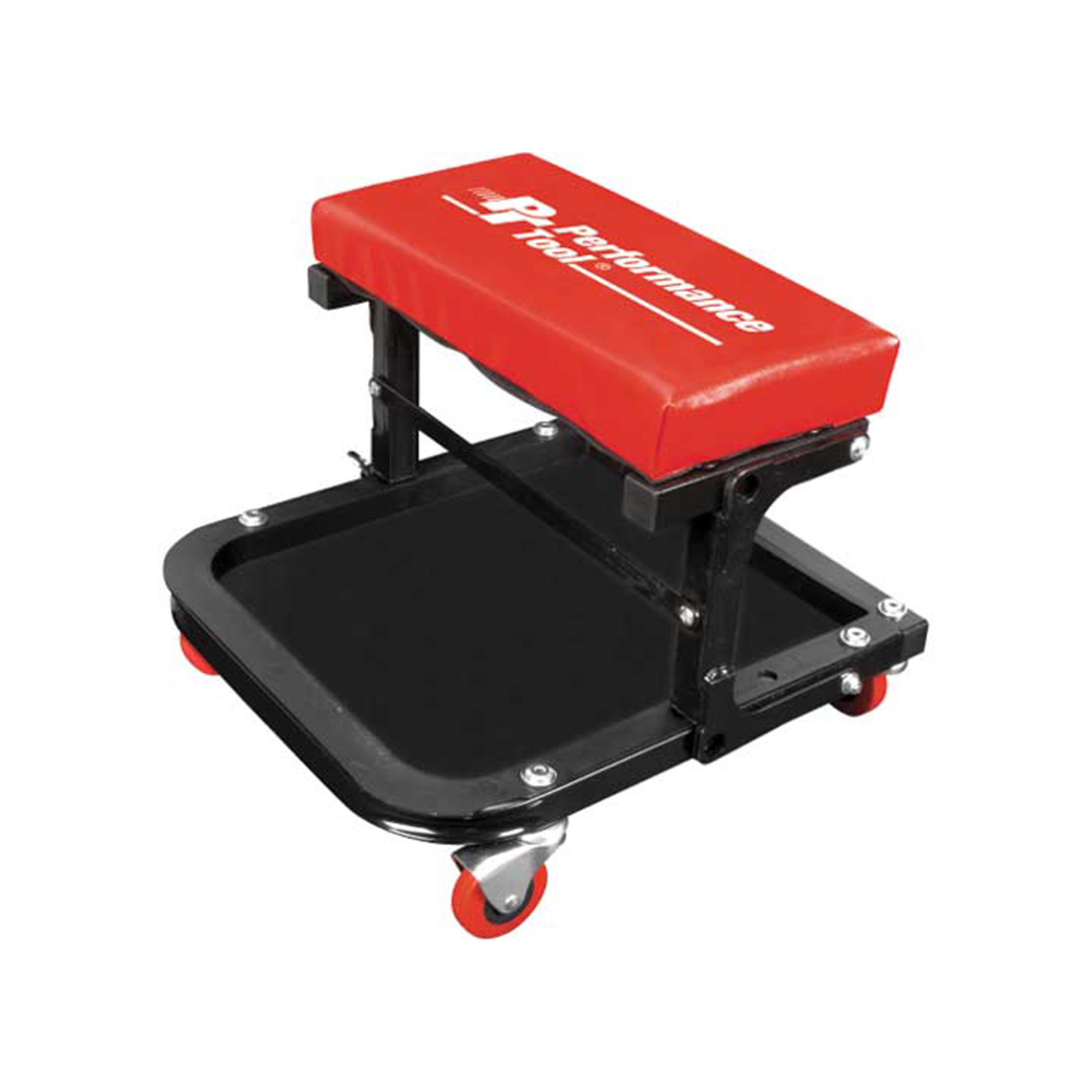 Performance Tool Folding C-Frame Creeper Seat — 12.5in. Height, 250-Lb. Capacity, Steel Frame, Vinyl Foam Padding, Black & Red, Model# PRTW85021